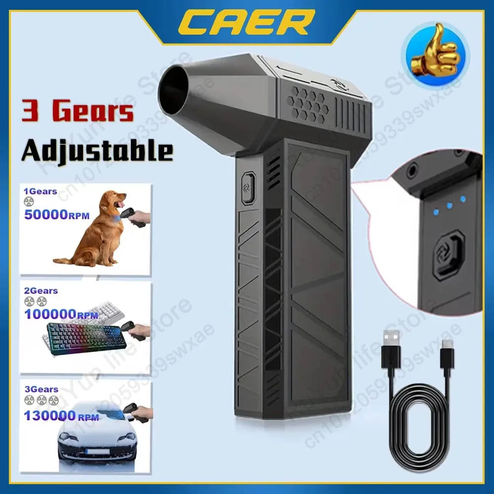 CAER Mini Turbo Jet Fan Electric Air Duster with 3 Gear Adjustable 130000RPM Wind Speed 52M/S Car Computer Cleaning Blower Tool