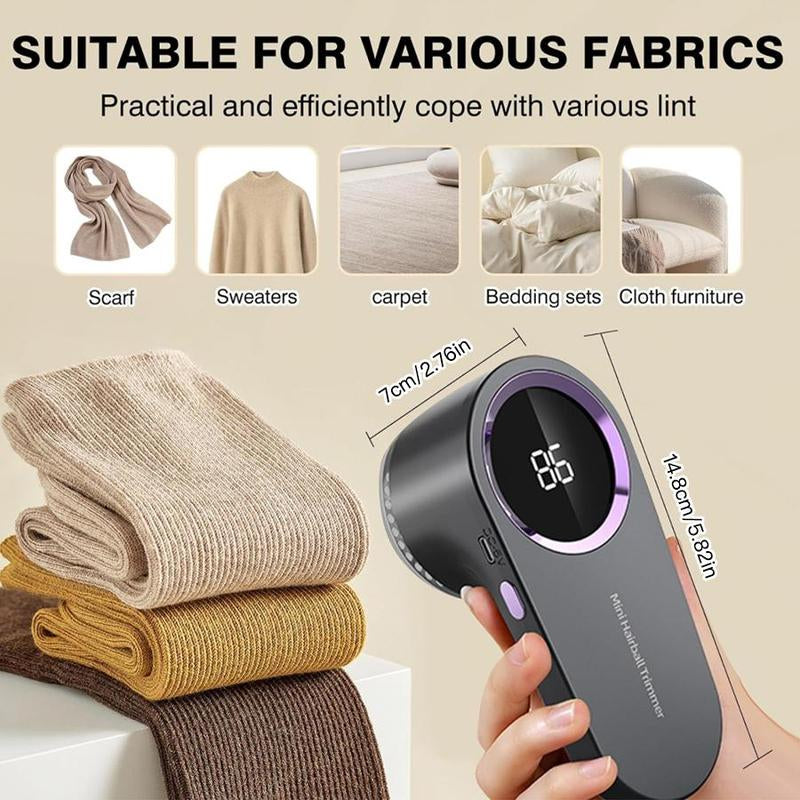 USB Rechargeable Electric Lint Remover, Portable Handheld LED Display Hairball Remover, Household Cleaning Tool for Clothes, Bedding, Furniture, Sofa