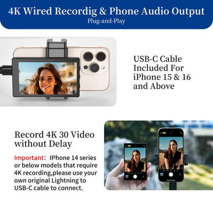 Omnimaster Phone Vlog Selfie Monitor Screen, Using Rear Camera for Selfie Vlog Live Stream (Wireless for Iphone & Android Phone. Wire for Iphone ONLY)